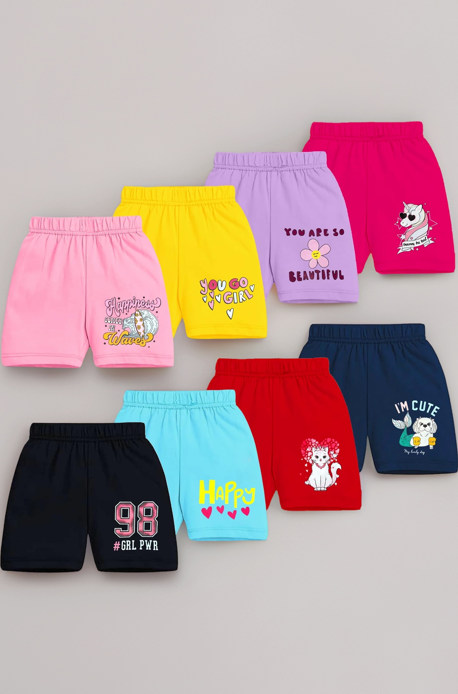 Girls Regular Fit Cotton Shorts - Pack of 8