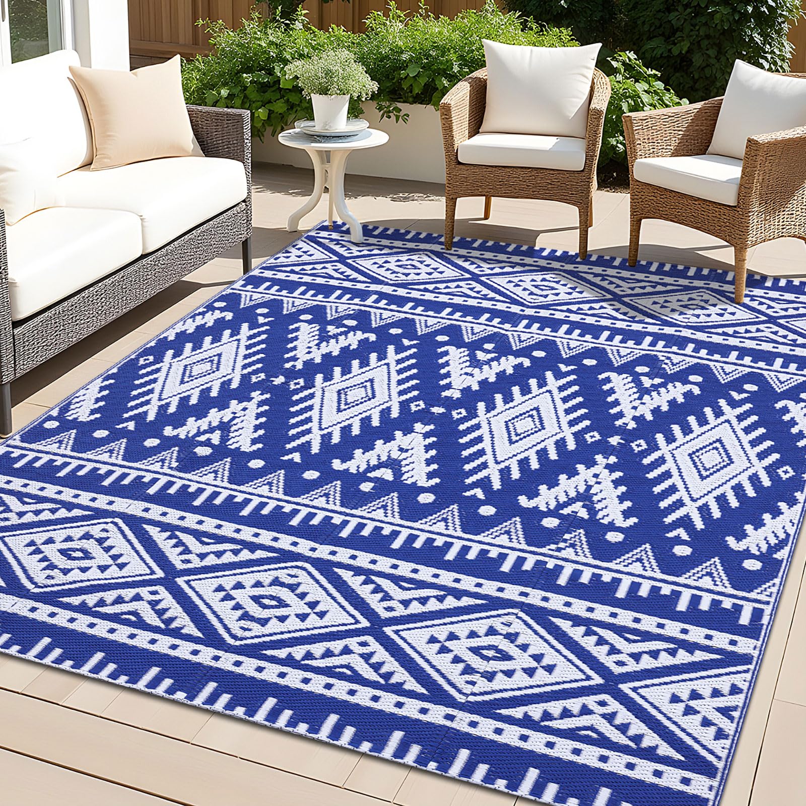 OLANLY Outdoor Rug Waterproof 5x8 ft, Reversible Outdoor Plastic Straw Rug, Boho Patio Rug, Indoor Outdoor Carpet, RV Mat Outside for Patio, Camp,