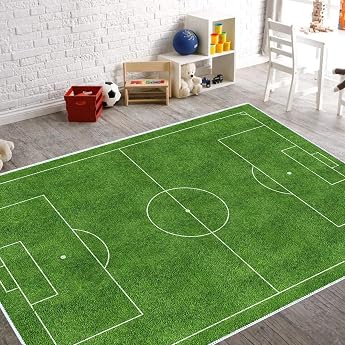 Children's Football Playground Rug - Boys Household Children's Room Play Rug - Football Field Decorative Mat - Soft Non-Slip L 80 x 150 cm