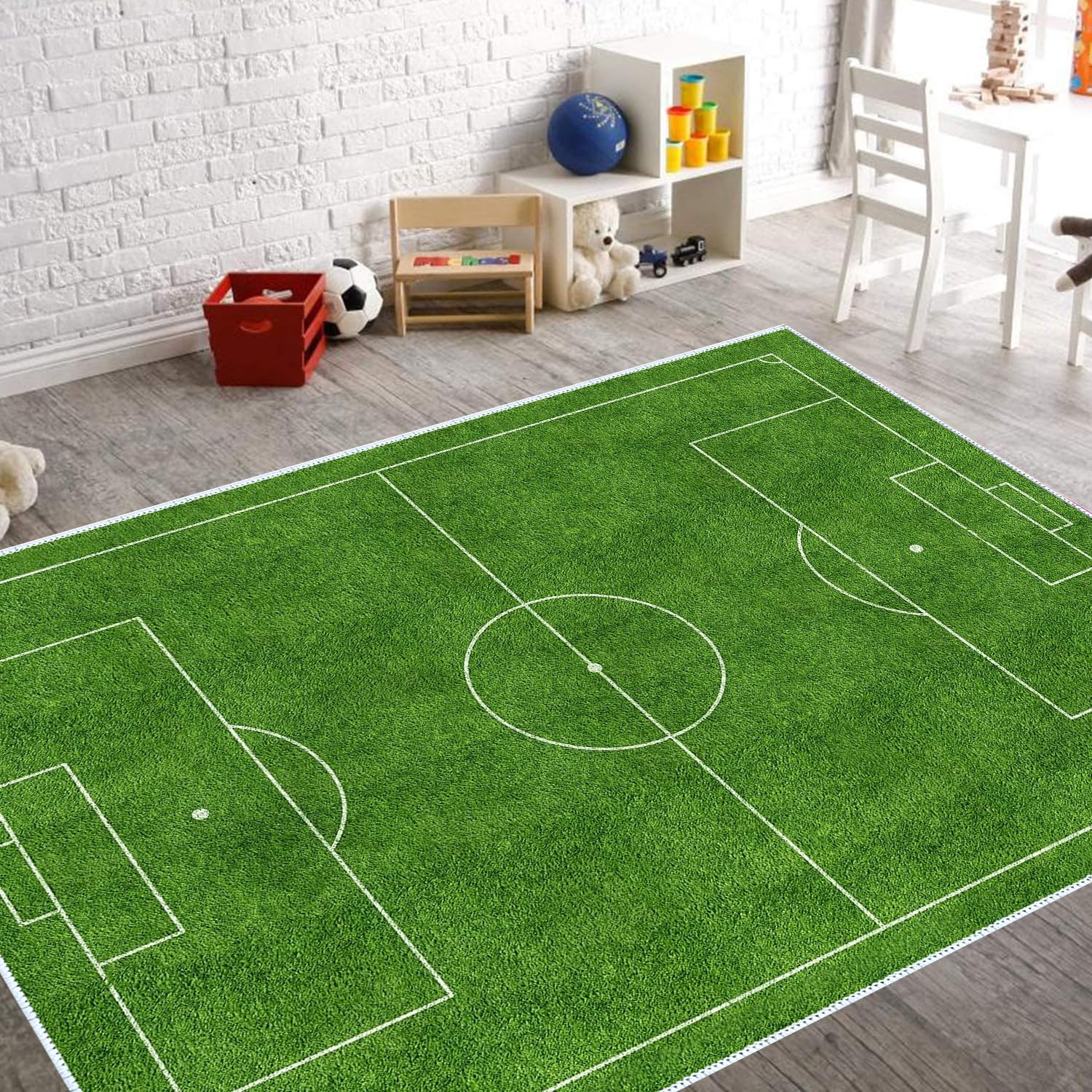 Alfombra para el patio de fútbol para niños, alfombra decorativa para campo de fútbol, suave antideslizante (L, 80 x 150 cm)