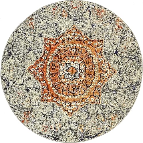 Miniatura 2 de Unique Loom Vita Collection - Alfombra moderna sobre teñida con medallón central, vintage, 4 x 4 pies, grismarfil