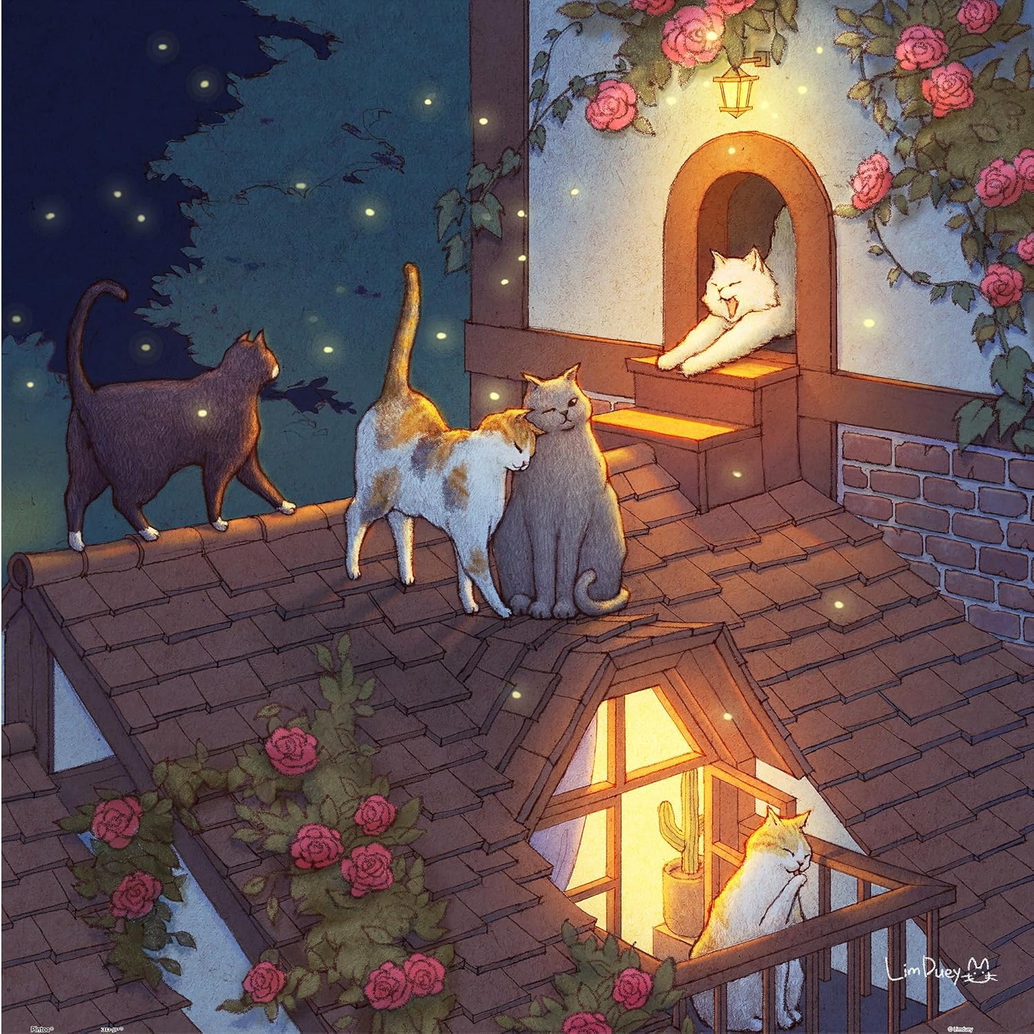 Pintoo Jigsaw Puzzles 900 Piece for Adults - Limduey - Night on The Roof Beautiful Plastic Puzzle for Home Decor Zero Dust Easy Storage [H3454]