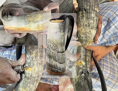 Miniatura 4 de Tazas de café vikingas – Juego de 2 | 100% auténticas hechas a mano | Bolsa de regalo | Color único auténtico cuerno de buey taza de hidromiel |