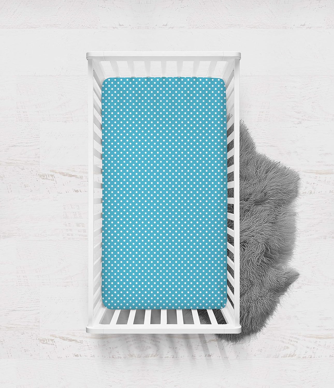Bacati - One Pin Dots Girls 100% Cotton Universal Baby US Standard Crib or Toddler Bed Fitted Sheet (PIN DOTS, Aqua Turquoise)