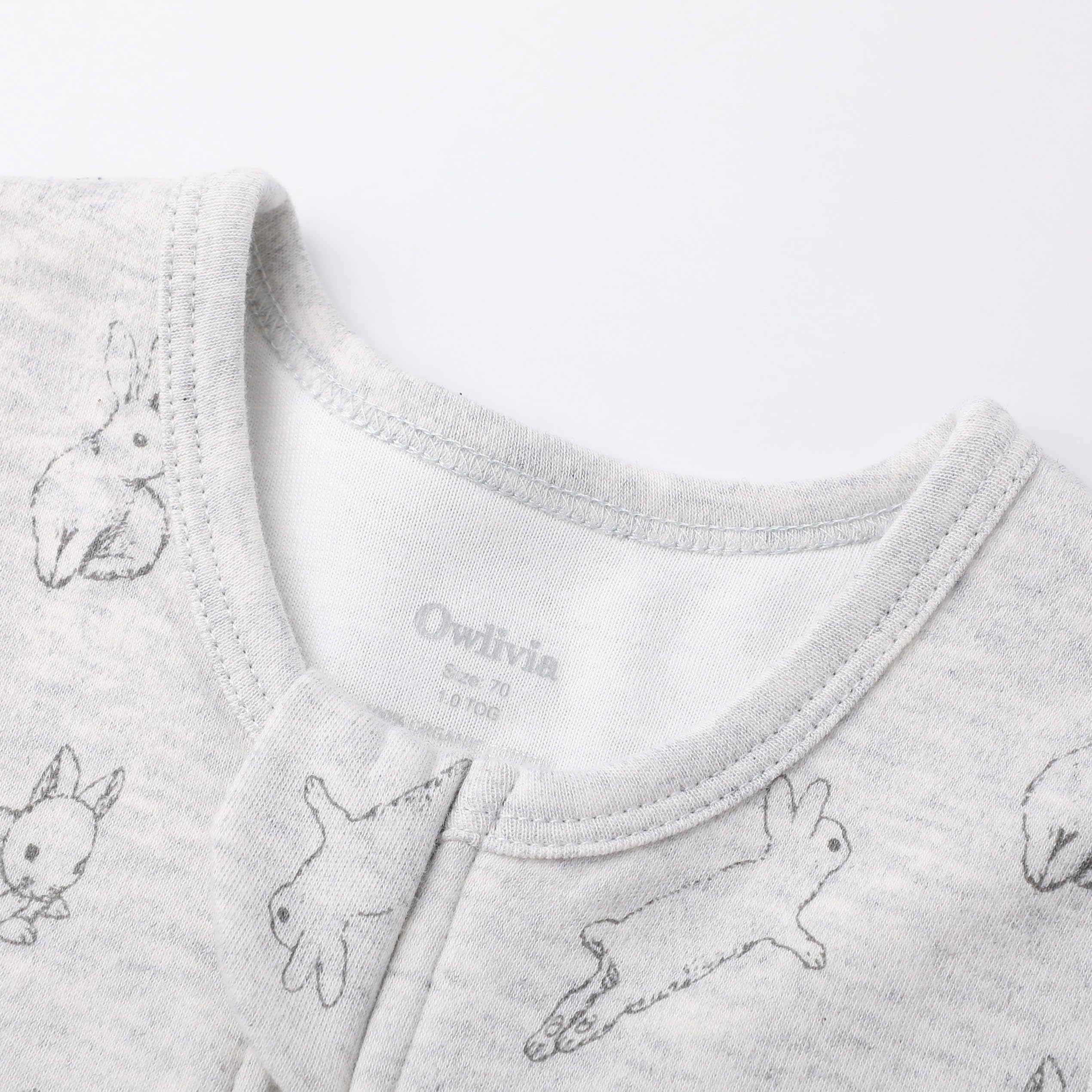 Owlivia 1.0 Tog 100% Organic Cotton Baby Sleeping Bag with Feet Toddler Sleeping Bags with Legs Sleeveless Wearable Blanket for All- Season Comfort(Grey Rabbit - Image 2