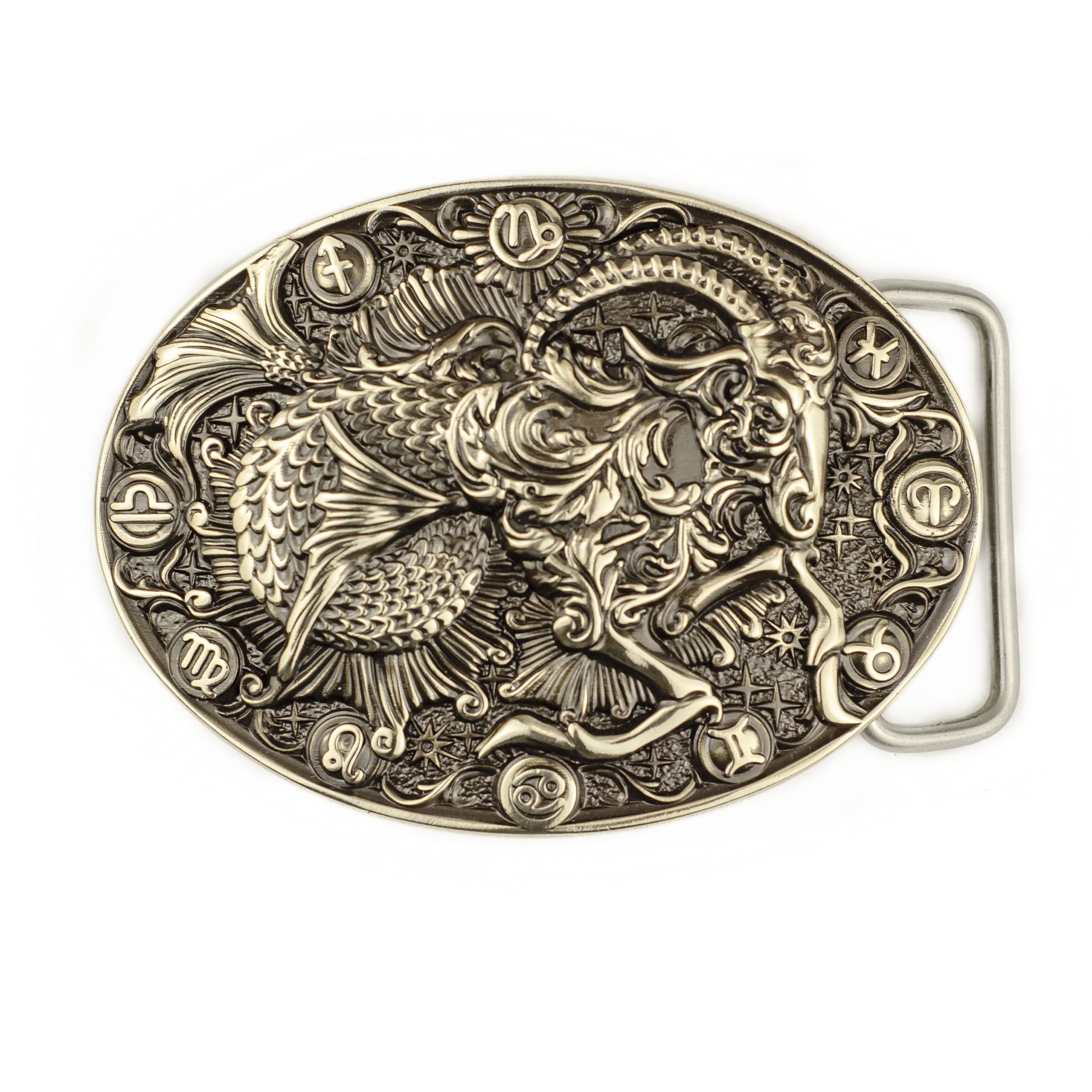 Capricorn german silver belt buckle, Capricorn Sea Goat Horoscope Astrological Zodiac Sign solid belt buckle for mens and womens casual belt