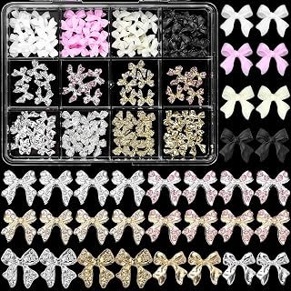 3D Bow Nail Charms and Gems, 60 Pcs Silver Gold Alloy Bowknot Nail Charms, 4 Colors Bows Acrylic Nail Art Charms Bows Nail Gems Charms for Nail Art DIY Decoration Accessories Crafts