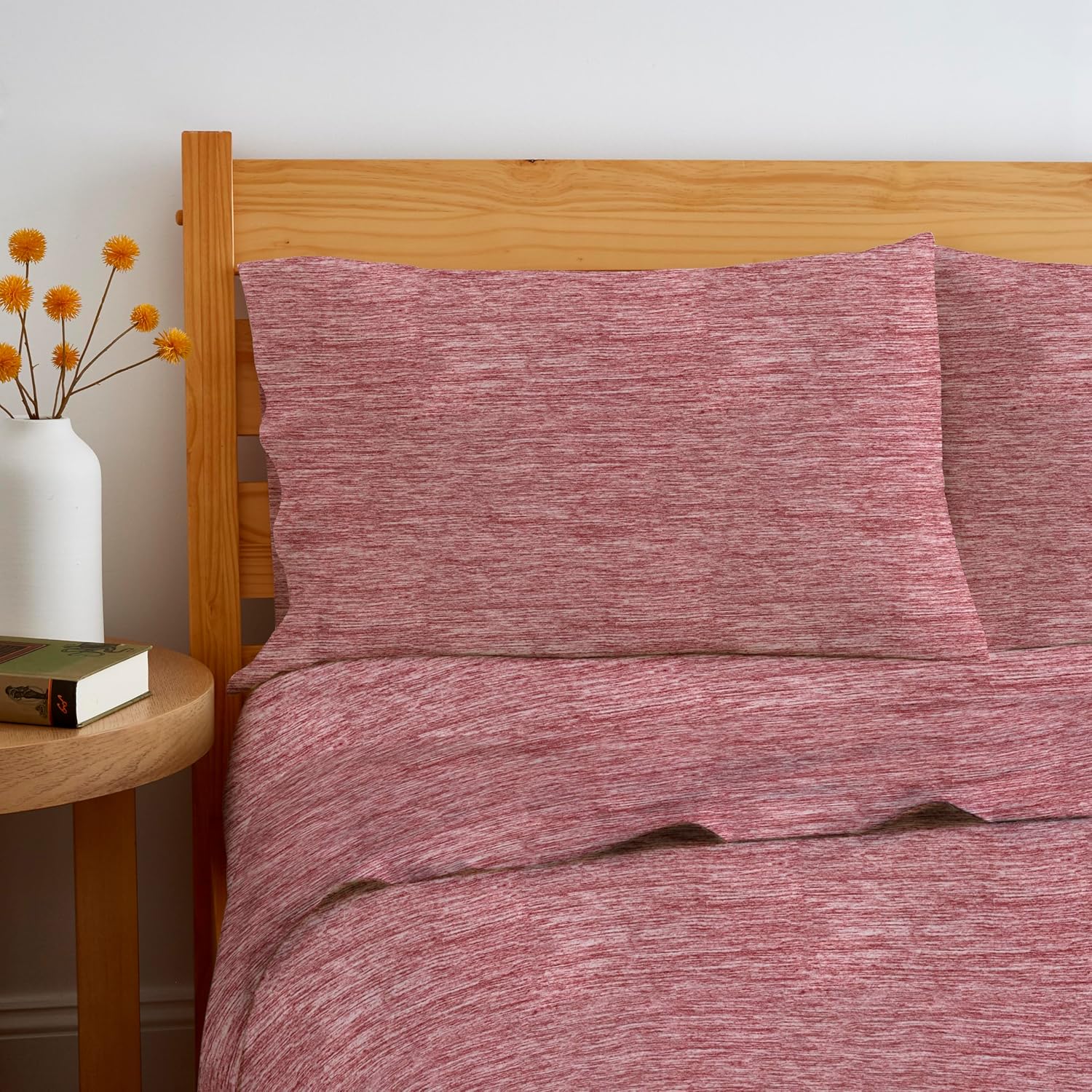 Road Trip America Jersey Knit Twin Sheet Set - Cotton (3 Pieces) All Seasonal Soft Cozy Knit Stretchy Bed Sheet - Red Space Dyed, Twin - Image 2