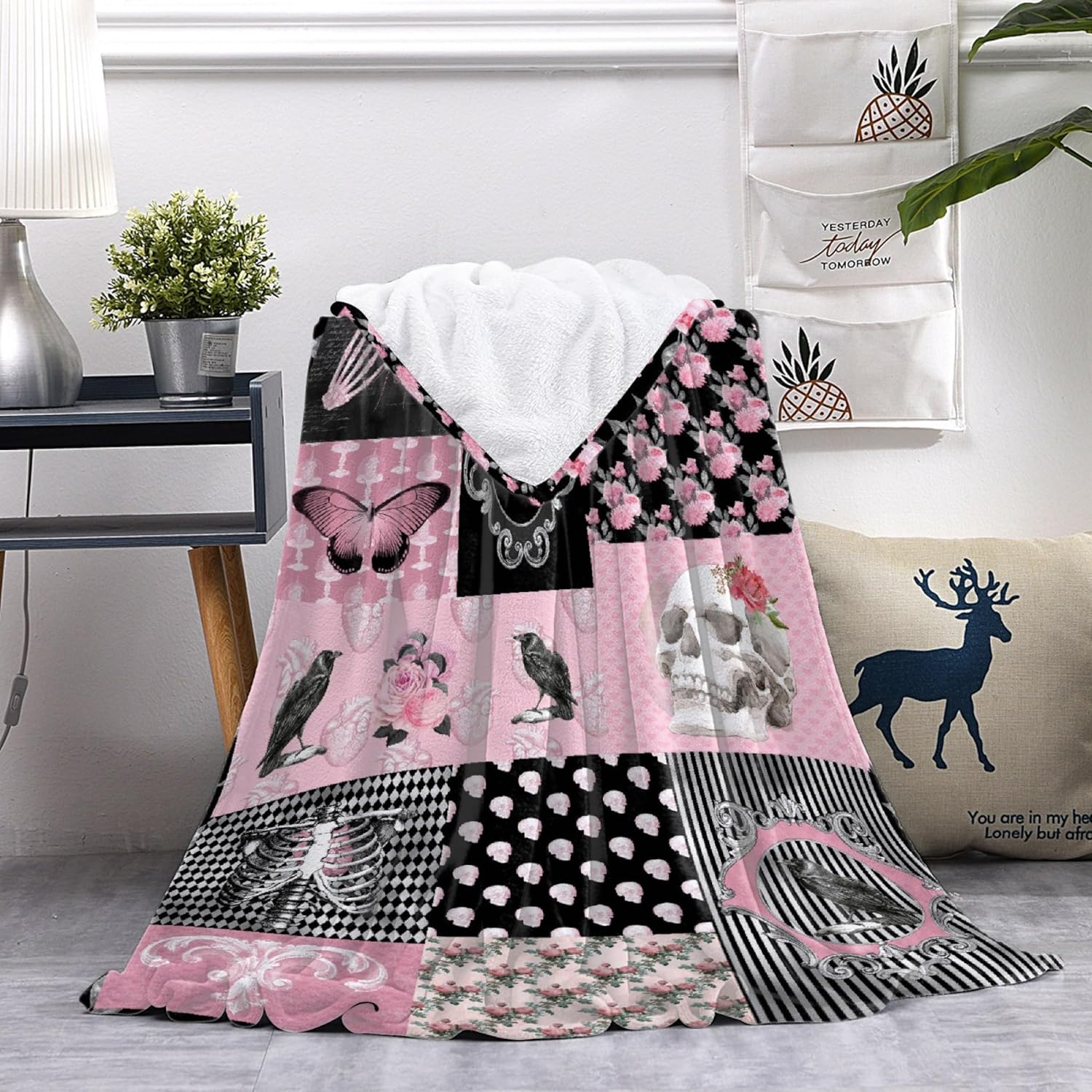 Gothic Collage Rose Skull Butterfly Skeleton RetroBlanket Gift for Girl Boy, Gothic Throw 40 x 50 Inch Lightweight Soft Cozy Blankets for Couch Bed Sofa Chair - Image 3