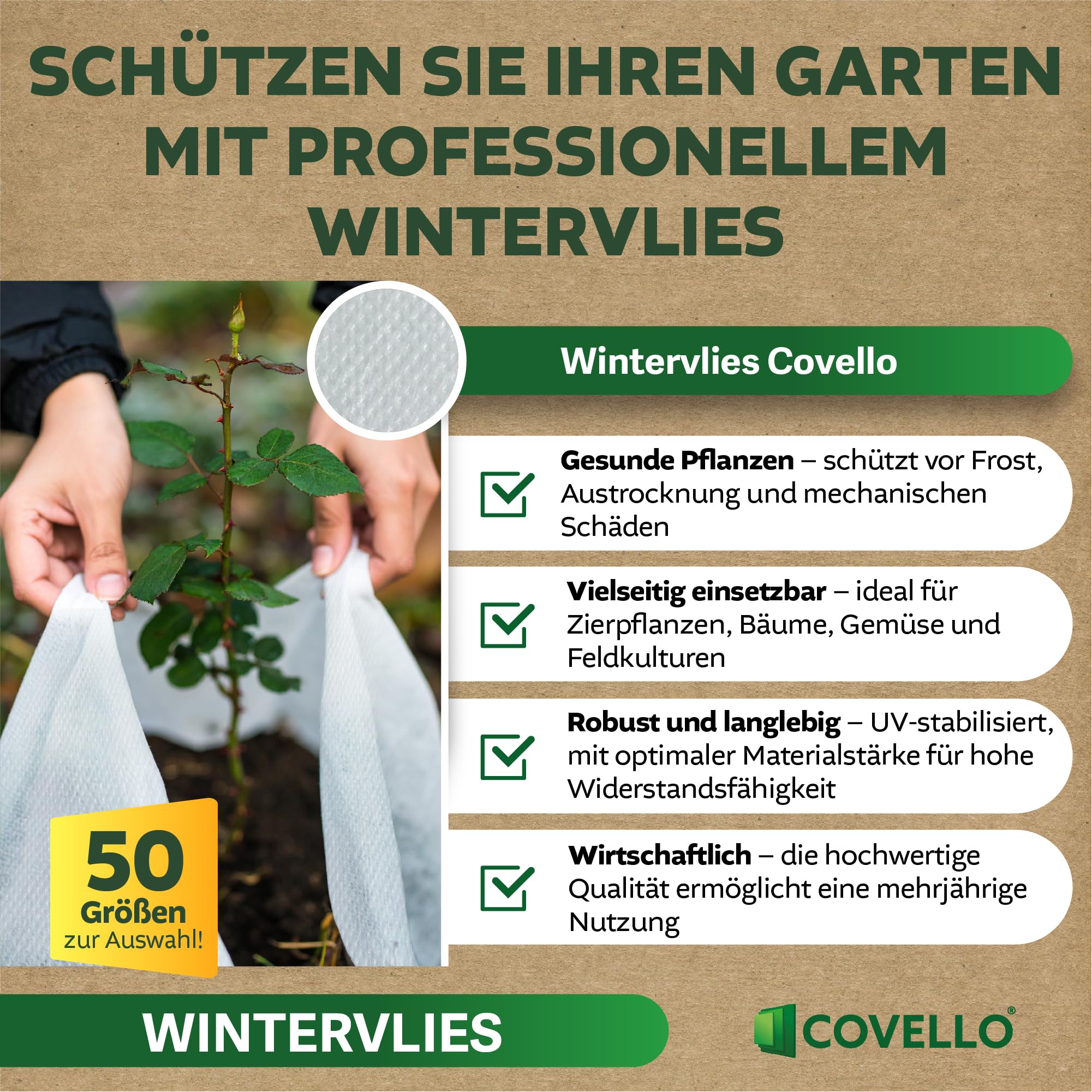 Covello Voile d'Hivernage pour Plantes 50g/m² Protection UV Respirante 25m x 1,6m 40m²