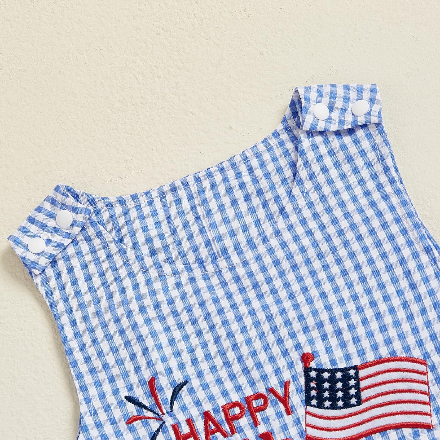 Baby Boy Summer Clothes Sleeveless Embroidery Dinosaur Gingham Retro Romper Jumpsuit Smocked Shortall - Image 3