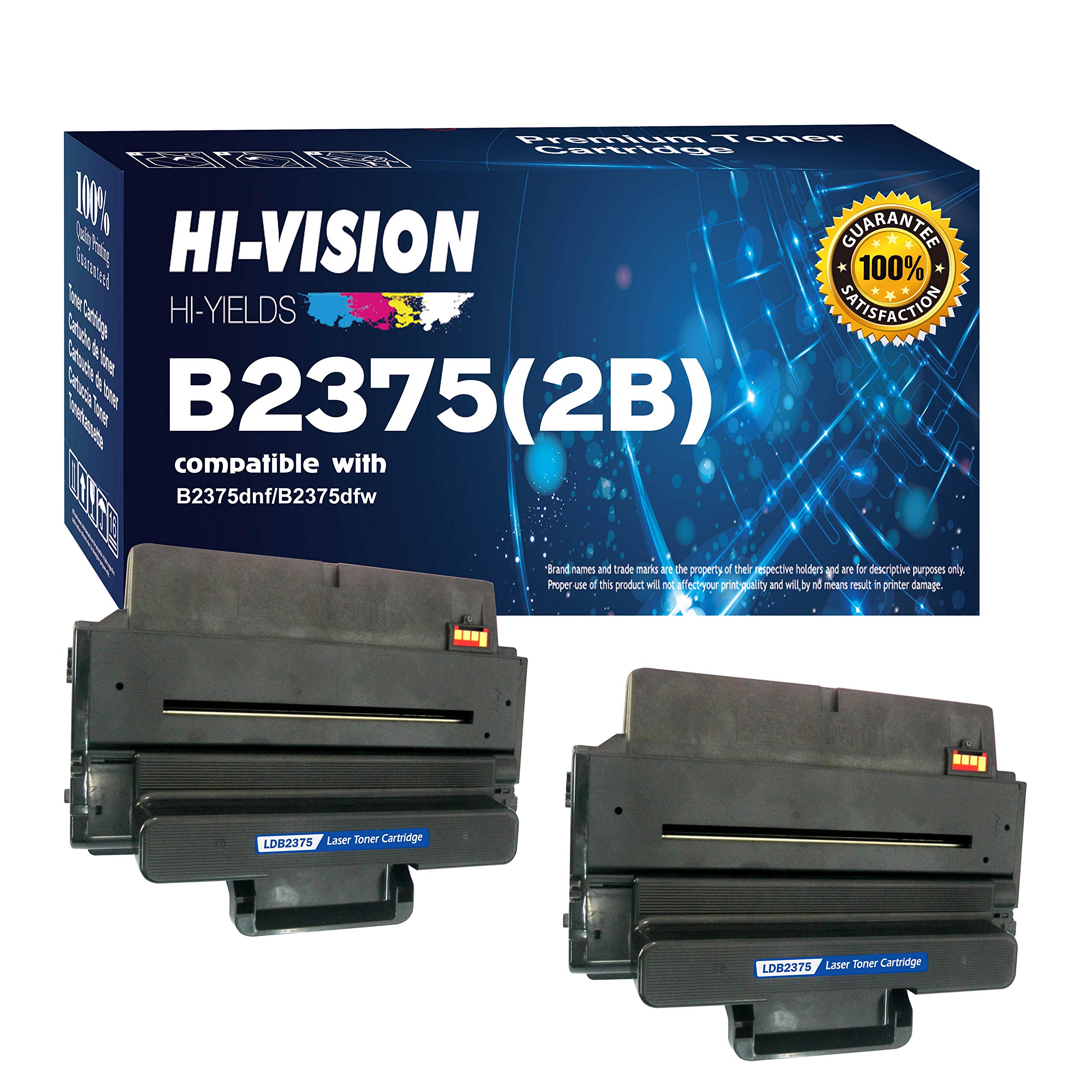 HI-VISION HI-YIELDS Compatible Dell B2375, 593-BBBJ, 8PTH4 (2 Pack) Black 10,000 Page Yield Toner Cartridge Replacement for B2375dnf, B2375dfw Multifunction Printers
