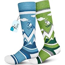 Merino Wool Ski Socks Kids 2 Pairs, Winter Warm Snowboarding Thermal Socks for Boys Girls Toddlers