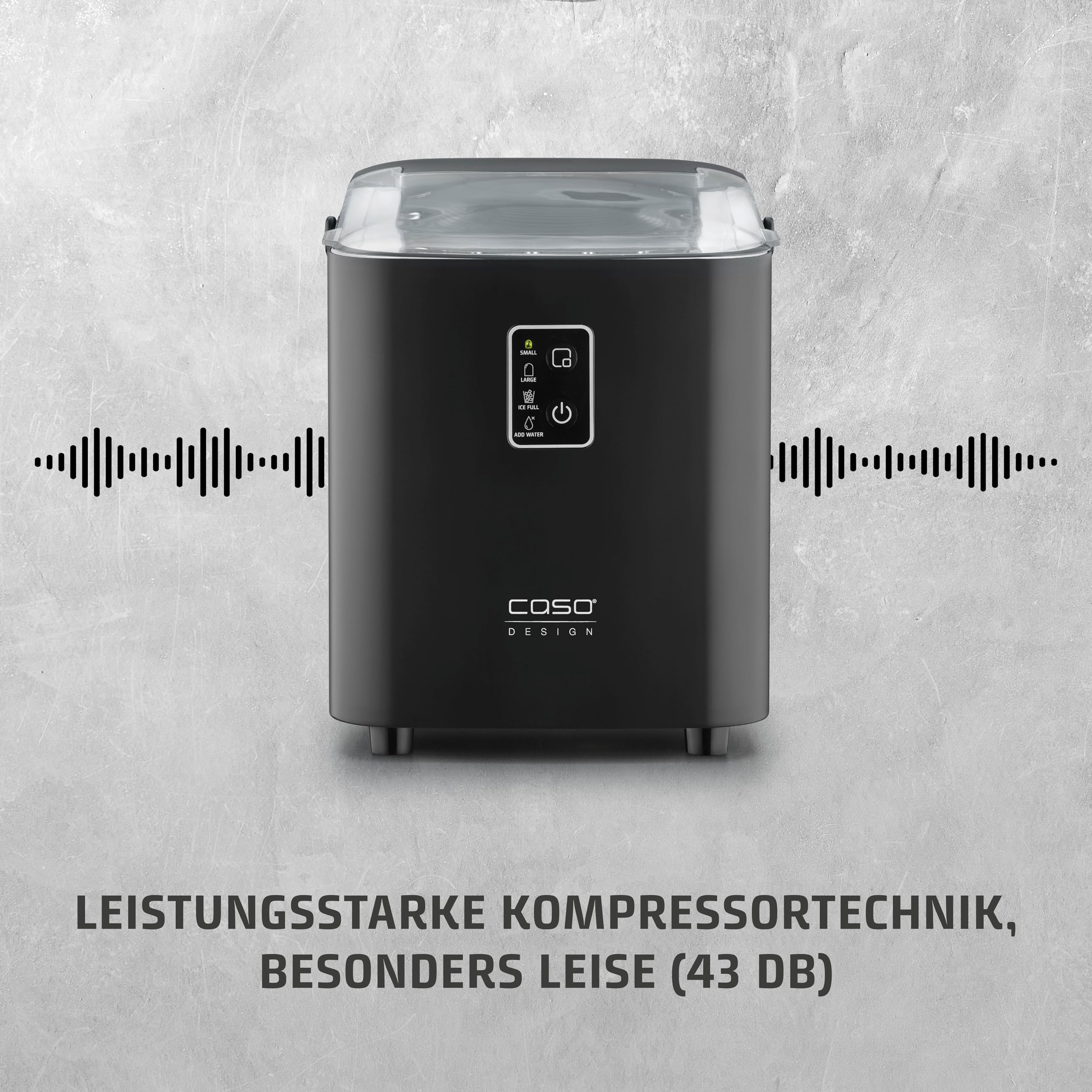 Caso IceChef Compact- Eiswürfelmaschine, schnelle Eiswürfel, Produziert 500g in 1h bzw. 12 kg in 24 h, 1 l Wassertank, Selbstreinigungsfunktion, Eiswürfelbereiter mit Tragegriff, inkl. Eisschaufel