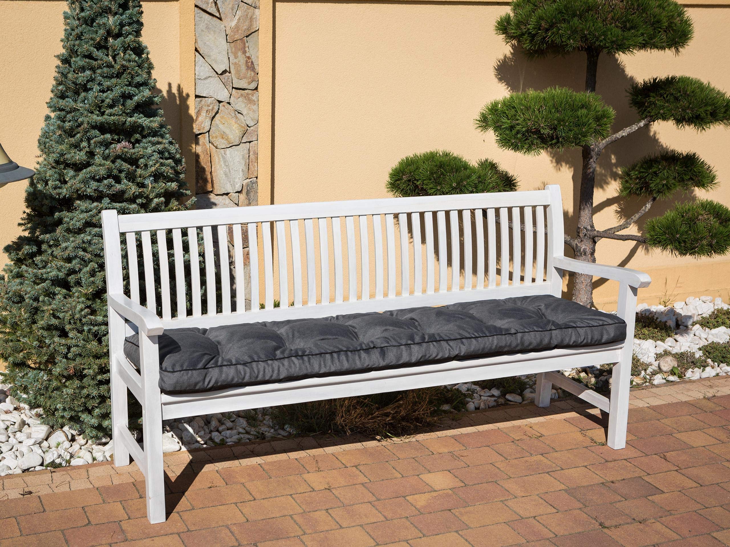 PillowPrim Bankkissen Bankauflage Auflage Kissen Polster Bankpolster Outdoor - Bankauflage Auflage für Bänke in Haus und Garten Sitzkissen 120x50 cm Graphit