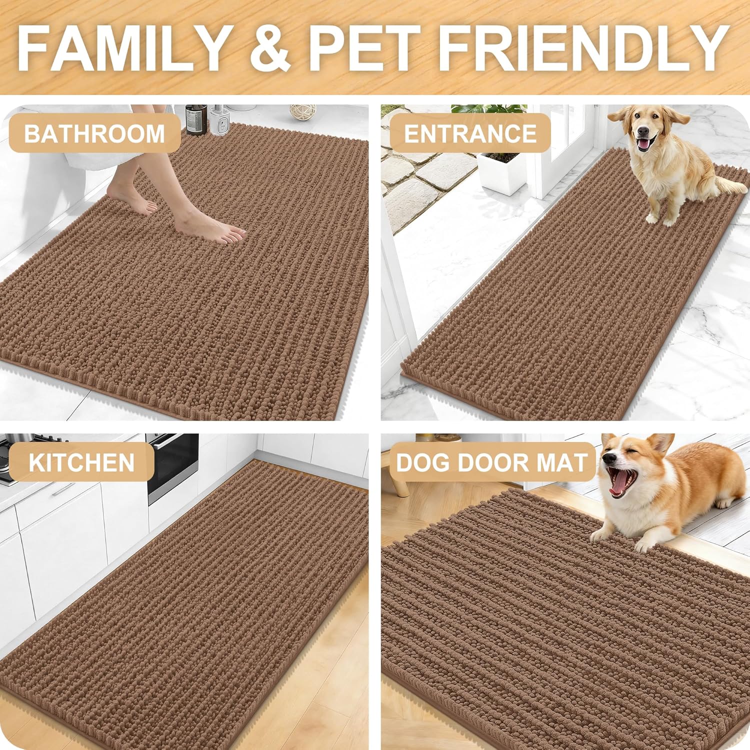 OLANLY Bathroom Rug Mat 30x20, Thick Soft and Absorbent Chenille Bath Mat, Non-Slip Rubber Backing, Machine Washable Quick Dry Bath Rugs for Tub Shower Floor, Home Decor Accessories, Mocha