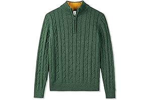 Boys Dark Green Cotton Quarter Zip Cable Knit Casual Pullover Sweater