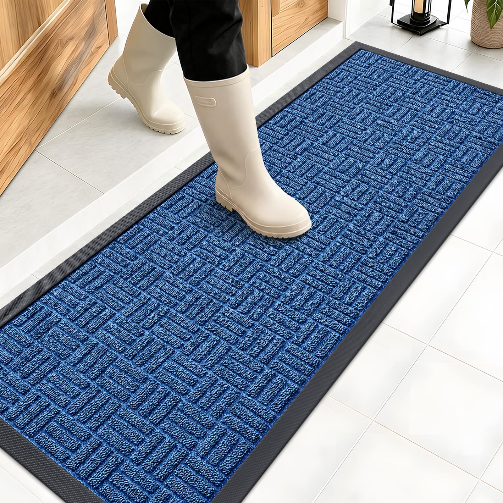 OLANLY Front Door Mat Outside Entrance 47x17, Heavy-Duty Rubber Doormat | Ocean Blue, Stain and Fade Resistant, Non-Slip Backing, Low-Profile Indoor Outdoor Floor Mat for Entryway, Easy to Clean
