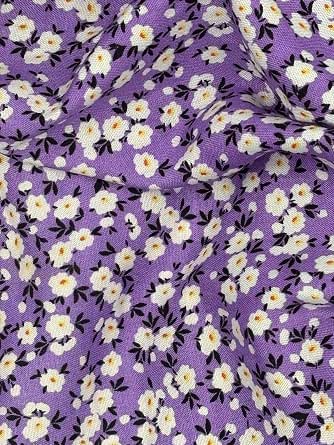 Purple Floral Viscose Fabric by the Yard, Lightweight Daisy Print Material for Dresses, Blouses, and Summer Clothing, 150cm Wide