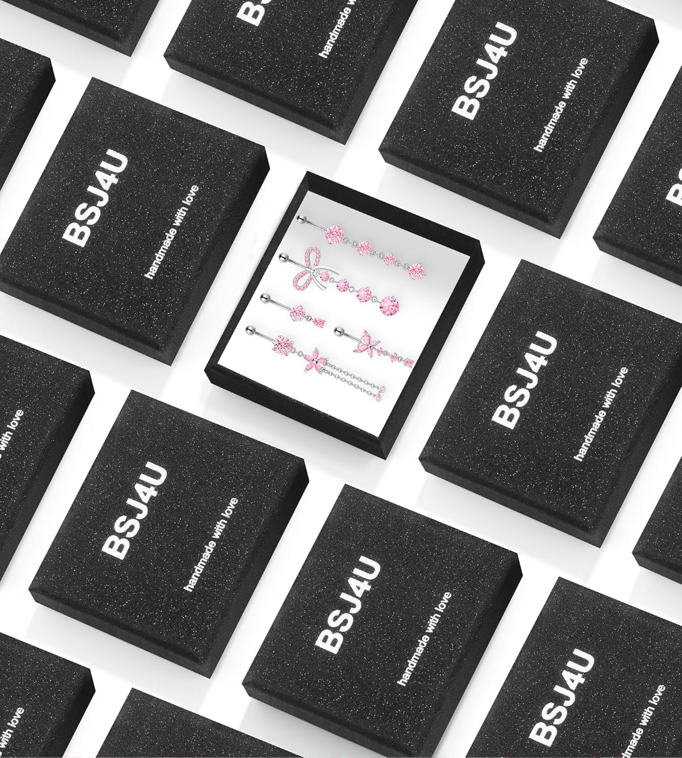 Belly Button Rings Gold Plated Silver Pink Clear CZ Belly Rings for Women Heart Bow Flower Butterfly Teardrop Dangle Navel Belly Button Piercing Jewelry - Image 6