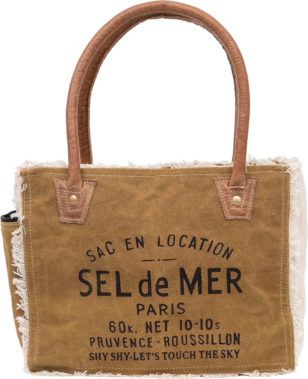 Shy Shy Bags Sel De Mer Canvas & Cowhide Tote Bag - Upcycled Radiant Leather Hand Bag