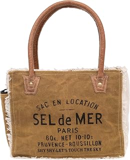 Shy Shy Bags Sel De Mer Upcycled Canvas Hand Bag Upcycled Canvas & Cowhide Tote Bag Radiant Upcycled Leather Bag (Khakhi)