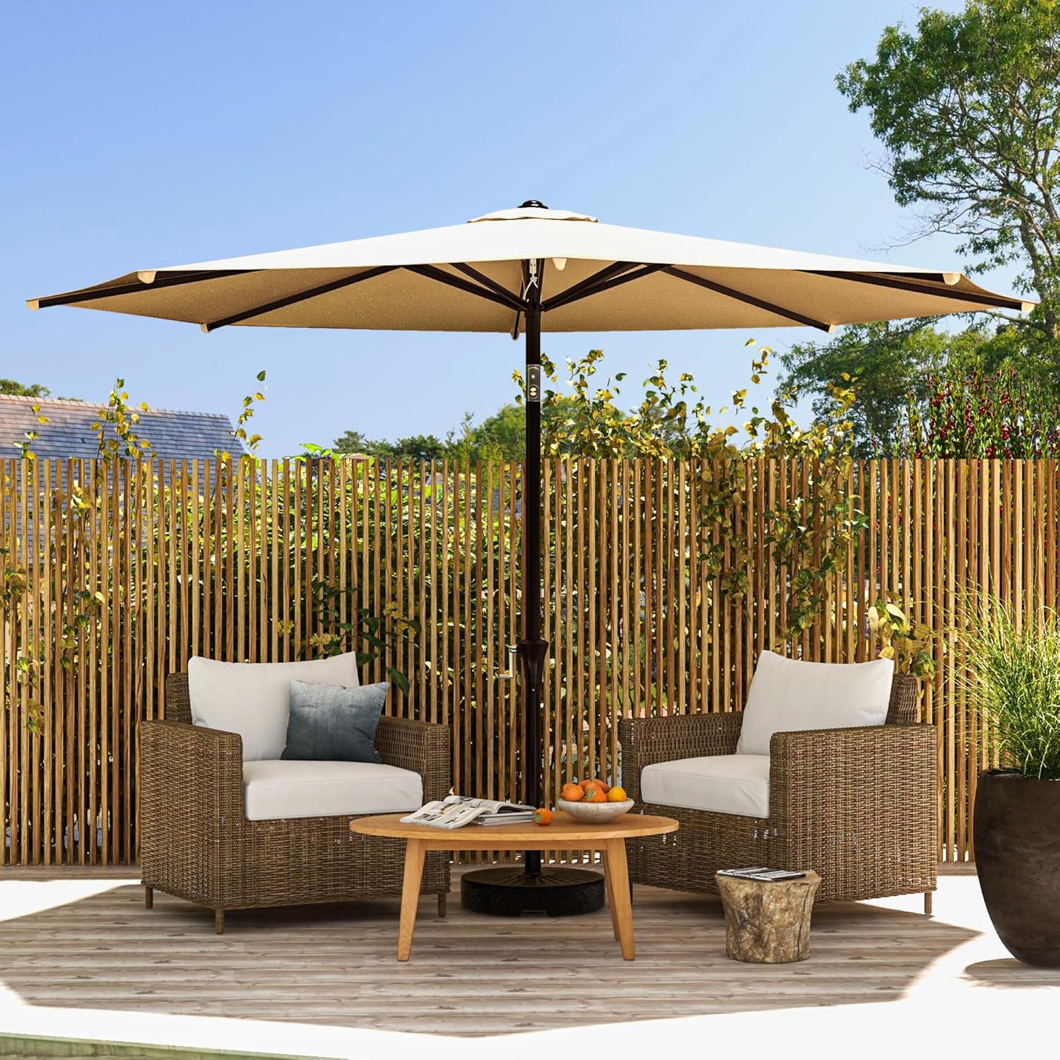 YITAHOME 11FT Patio Umbrella Push Button Tilt and Crank Adjustment Market Table Umbrella 8 Sturdy Ribs Outdoor Umbrella UV Resistant for Garden, Deck, Backyard, Pool and Beach, Khaki