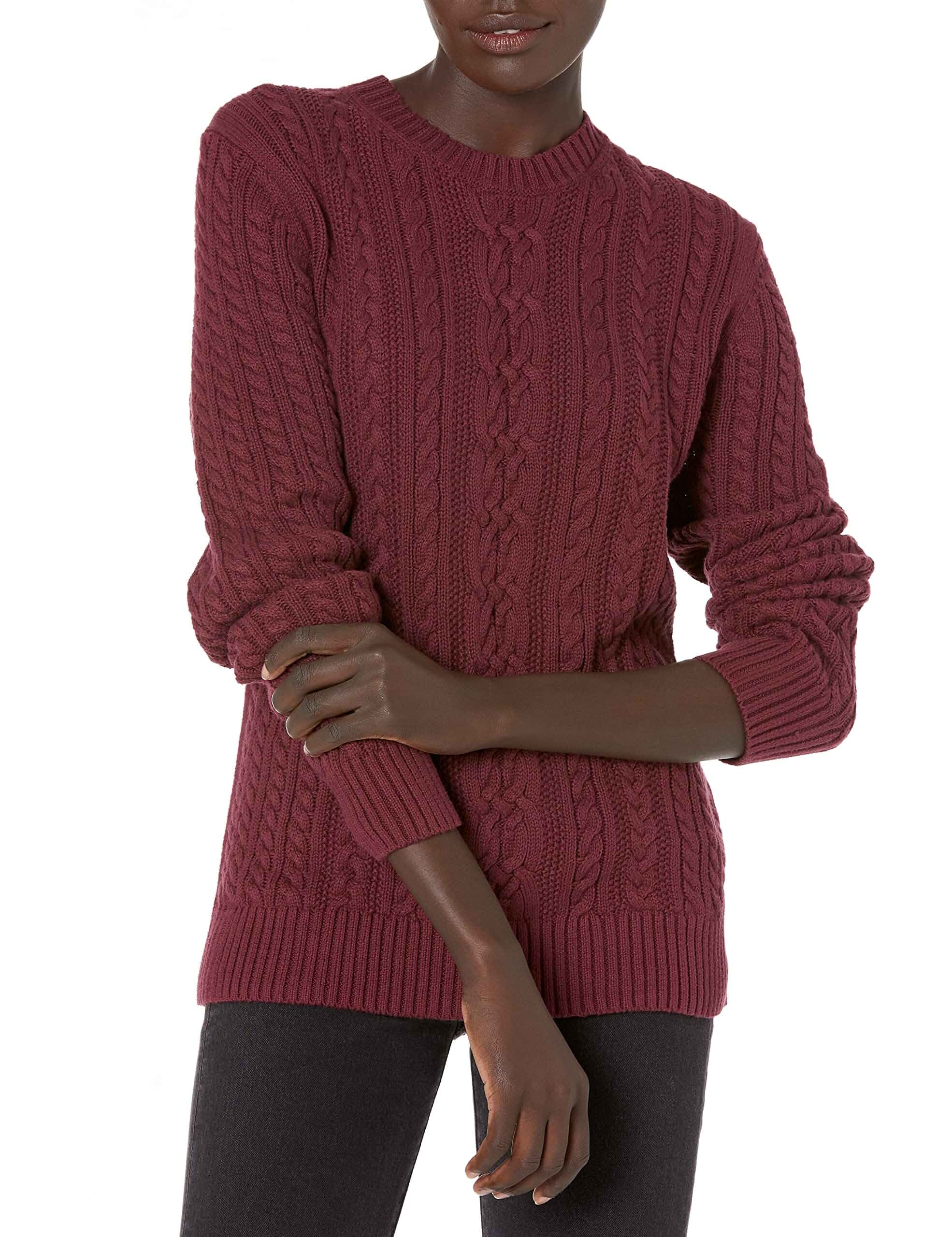 Amazon Essentials Women's Regular Fit Soft Cotton Cable Knit Ribbed Crewneck Sweater (Available in Plus Size)