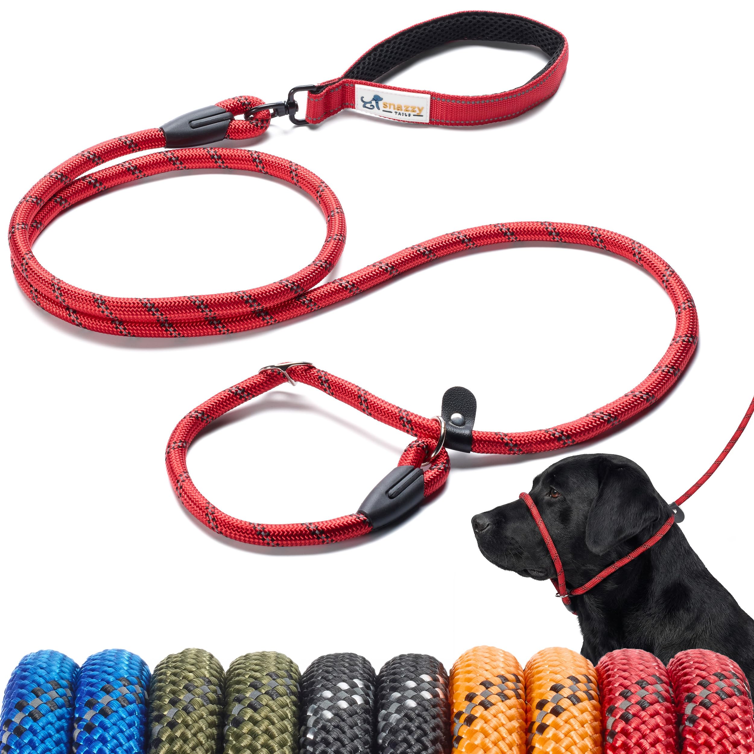 Snazzy Tails Freedom Pro Slip Rope Lead – No-Kink Swivel Handle, Figure-8 Halter for No-Pull Training, Metal Safety Stopper, Reflective, Premium Durable Rope Lead - Scarlet Red 1.2cm x 2m — image 1