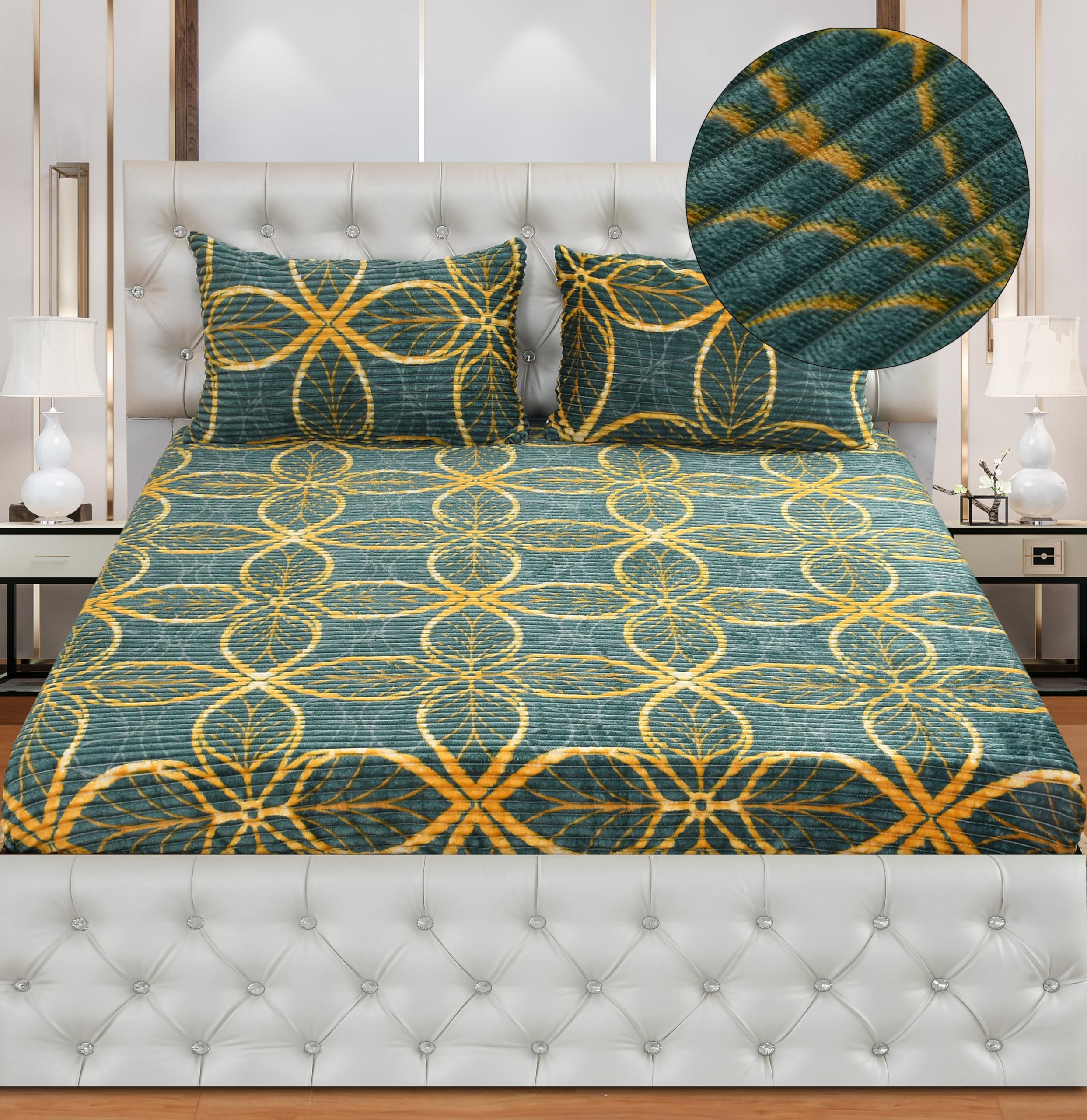 KAWI Velvet Pencil Print Woolen Fleece Warm Flannel Double Bed Elastic Fitted King Size Bedsheet with 2 Zipper Pillow Cover (72"x78" up to 10" Mattress) - Light Green Colour (B0DHL3358R) Amazon Price History, Amazon Price Tracker