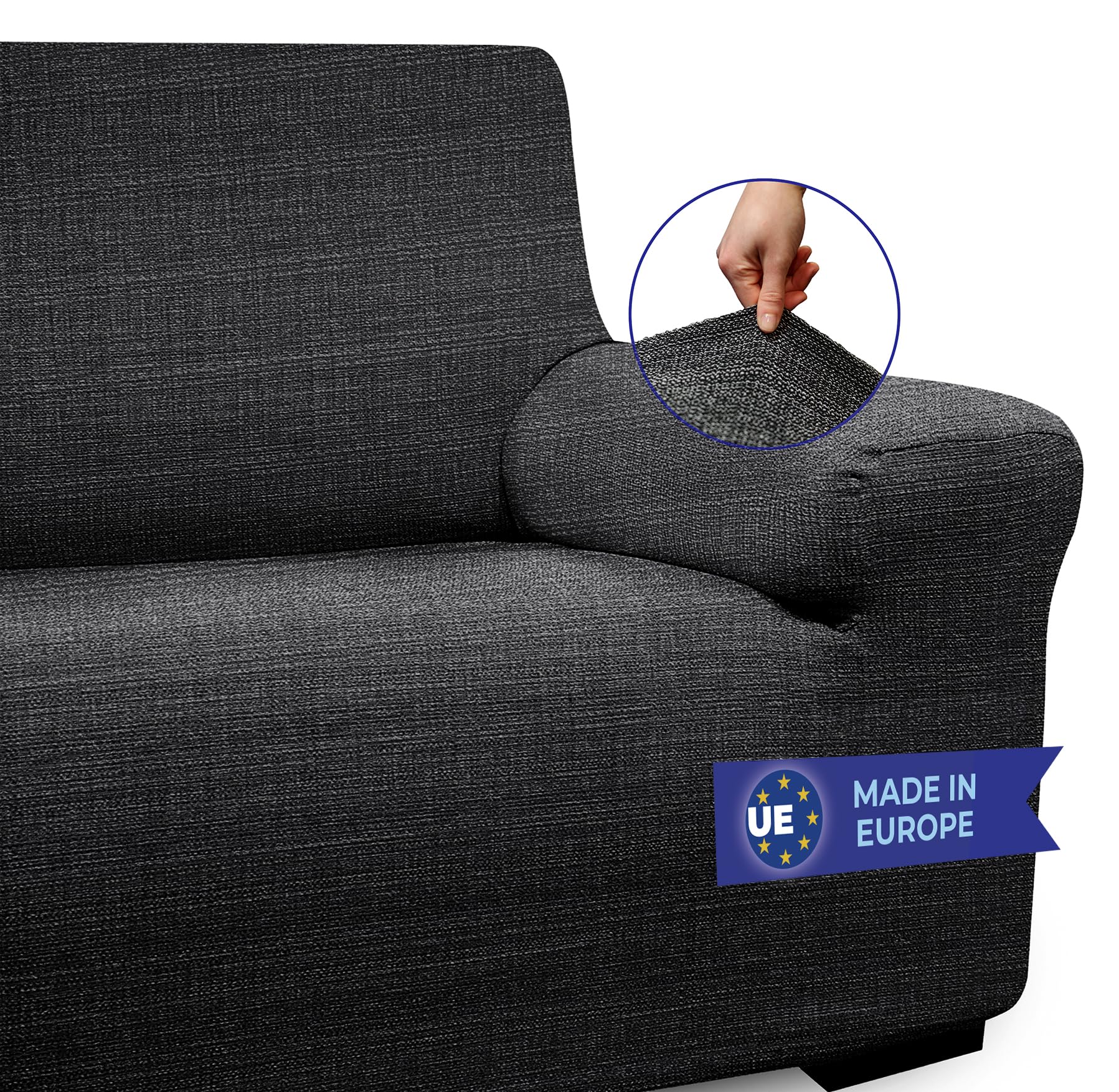 BLUZIMAN Funda Sofa 4 Plaza Gruesa Hecha en España 100%, Fundas Sofa Elastica Ajustable De Calidad, Capa Sofa 4 Lugares, Cubre Sofa Cobertor Mascotas Sofa Cover (Cuatro plazas, Negro-Blanco)