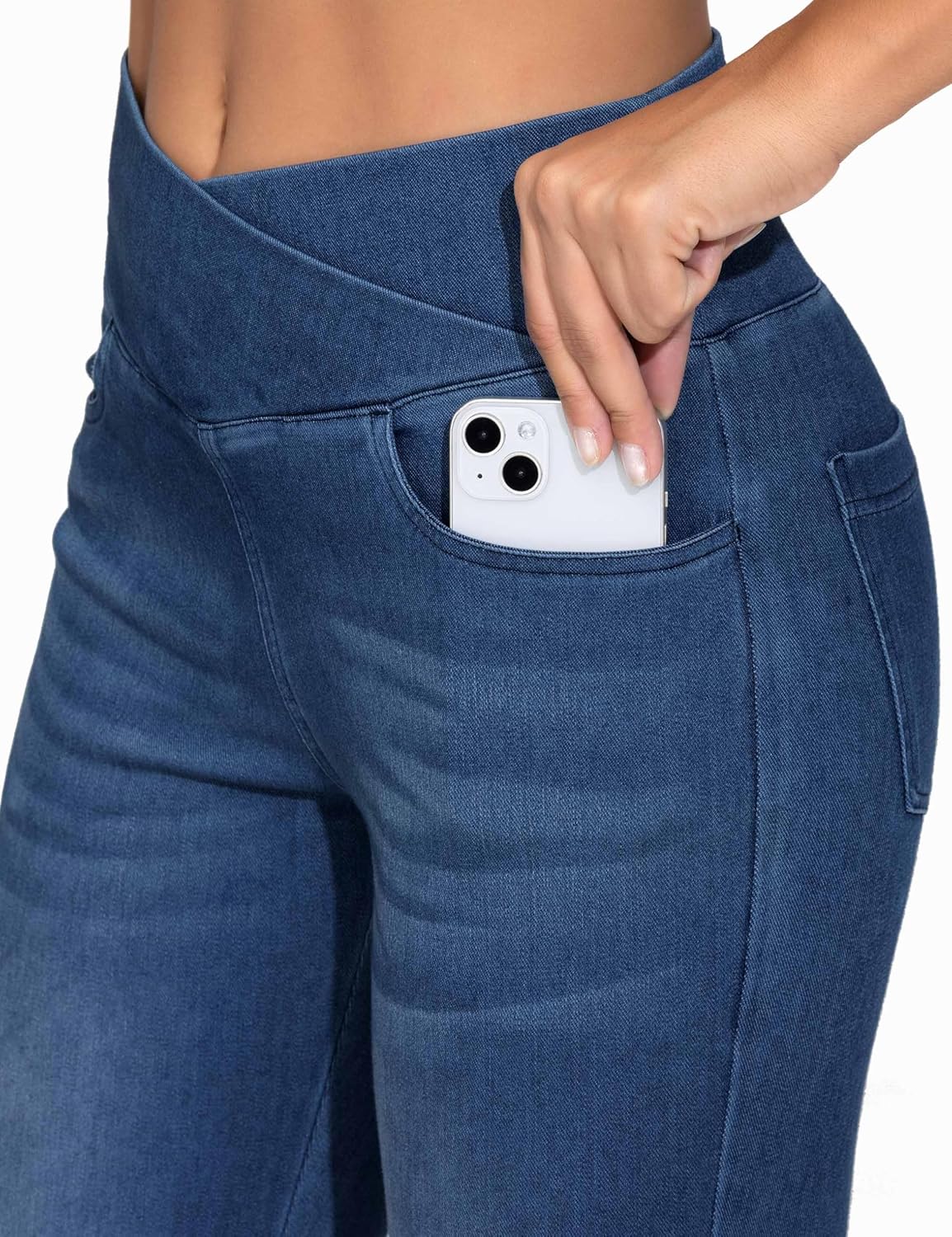 THE GYM PEOPLE Women's V Cross Denim Jegging Pants High Waisted Stretchy Skinny Jean Leggings with Pockets - Image 4