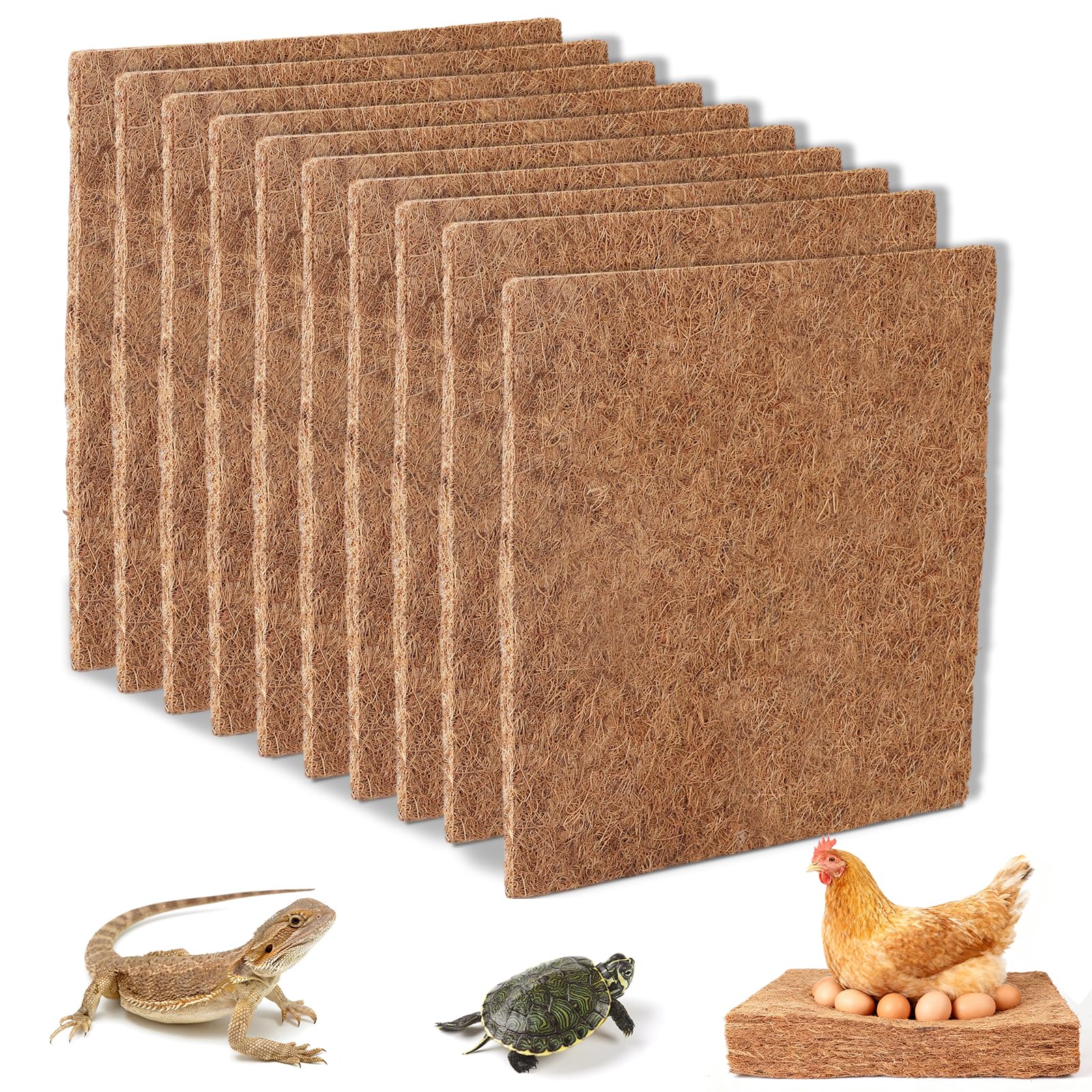 EFUTURETIME 10 x Cuscinetti per Nidificatori per Polli 30 cm x 30 cm in Fibra di Cocco Naturale, Tappetini Riutilizzabili per la Deposizione delle Uova o per il Riscaldamento