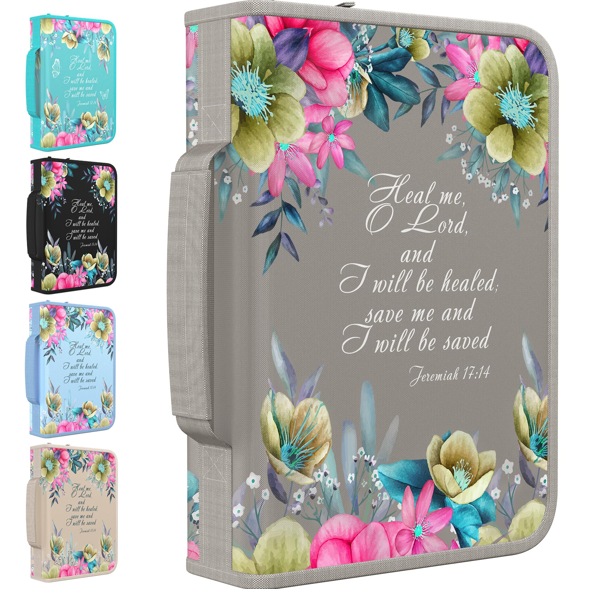 DEHITE Bible Cover Case for Women – Premium Fabric Bible Cases for Women - Carrying Bag for Woman – Pen Slots – Zippered Pocket – Christian Floral