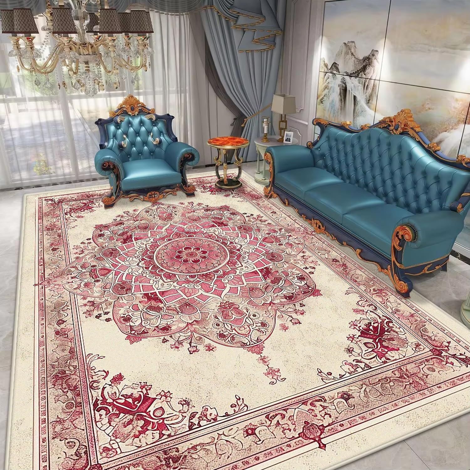 Tapis de sol antidérapant bohème 180x270 cm grand format lavable pour maison