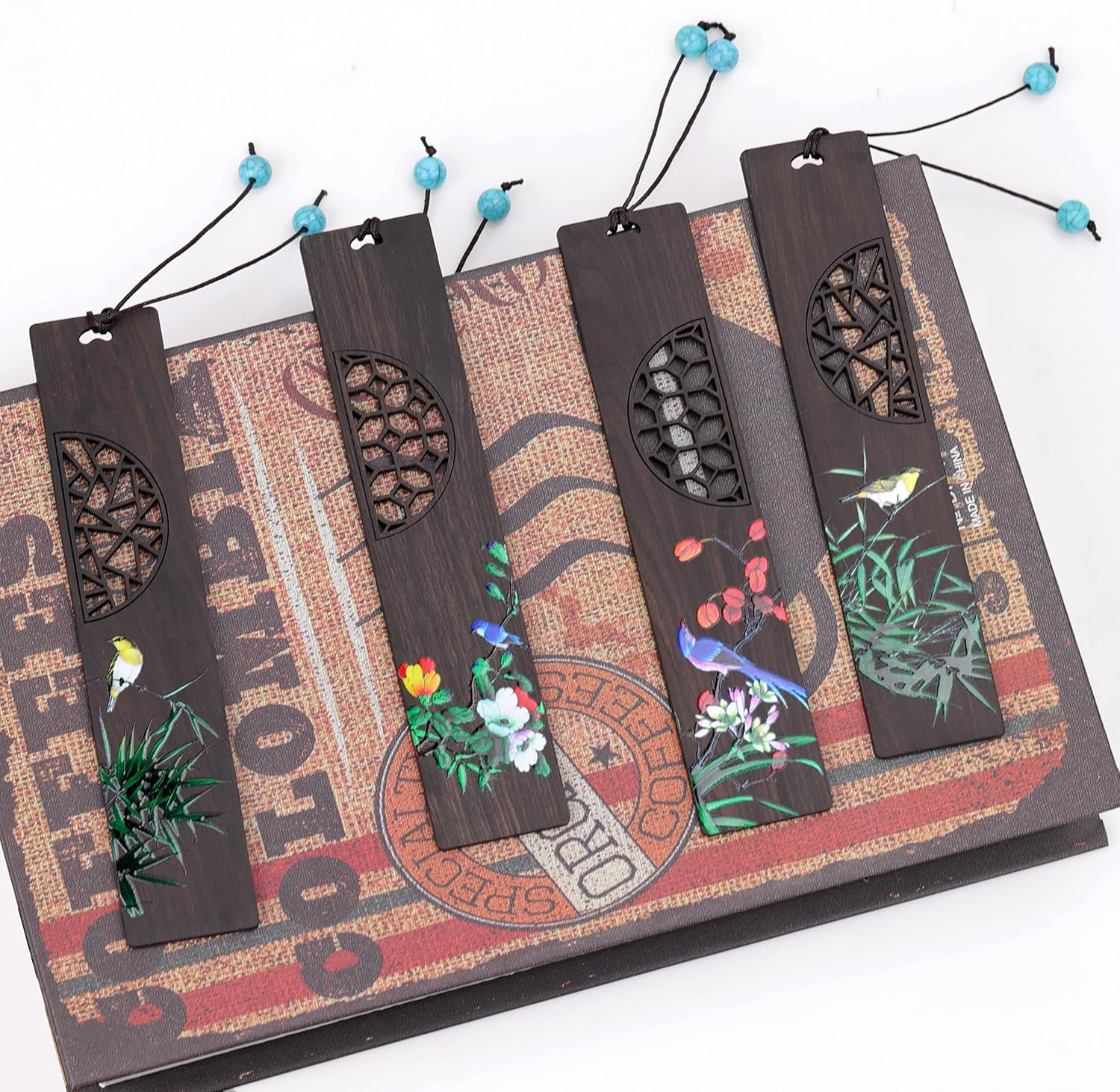 ZIZZON Wooden Bookmark for Men Women, Handmade Natural Wood Carving, Hollow Out and Painted Craft, Ideal Gifts for Men Women Friends Girls Teachers, Birthday Present (Bird and Orchid) - Image 4