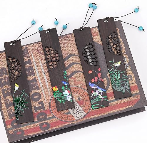 Miniatura 4 de ZIZZON Marcapáginas de madera para hombres y mujeres, hecho a mano, tallado en madera natural, arte hueco y pintado, regalo ideal para hombres,