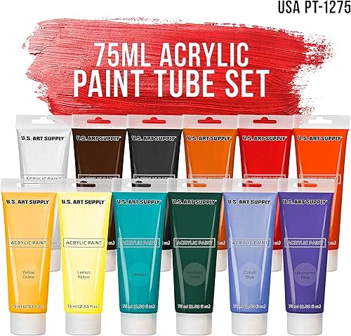 Miniatura 2 de U.S. Art Supply Juego de pintura acrílica profesional de 12 colores en tubos extra grandes de 2.5 onzas líquidas, pigmentos ricos en colores vivos