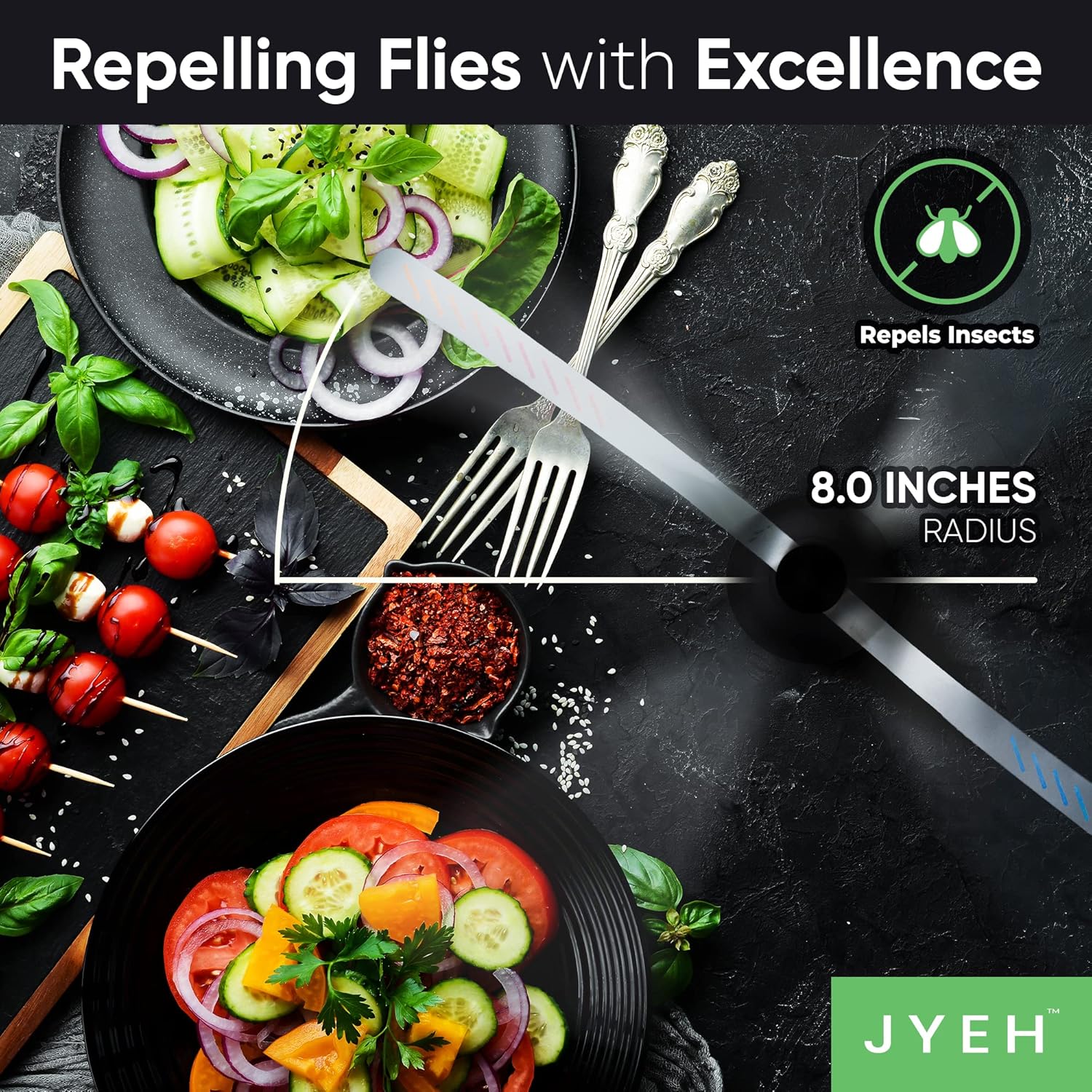 JYEH Fly Fan Repeller for Tables | Indoor & Outdoor | Keeps Flies Away from Food | Fly Repellent | for Outdoor Meals & Seating | Portable Electricity Enabled Fan | Black | 3 Pack | : Home & Kitchen