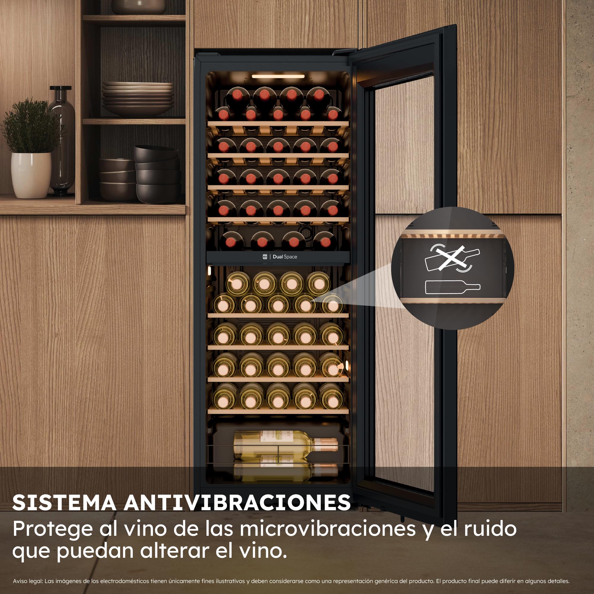 Haier Wine Bank 50 Series 5 HWS56GDG Vinoteca de 56 botellas, 2 Zonas independientes, Estantes de madera, Filtro Anti-UV, Sistema Antivibración, Display Digital, Iluminación LED, 37 dbA, Negra — view 6