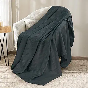 Utopia Bedding Smoke Gray 100% Cotton Blanket [Throw Size - 60x50 Inch] 350GSM Lightweight, Soft and Breathable Thermal Blanket for All Seasons
