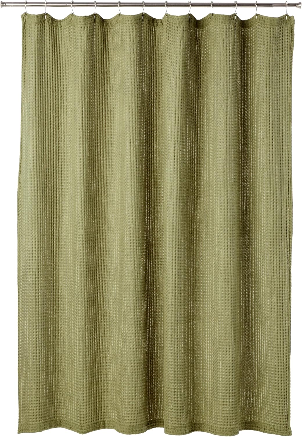 Waffle Weave Cotton-Rich Fabric Shower Curtain, 72"x72", Green