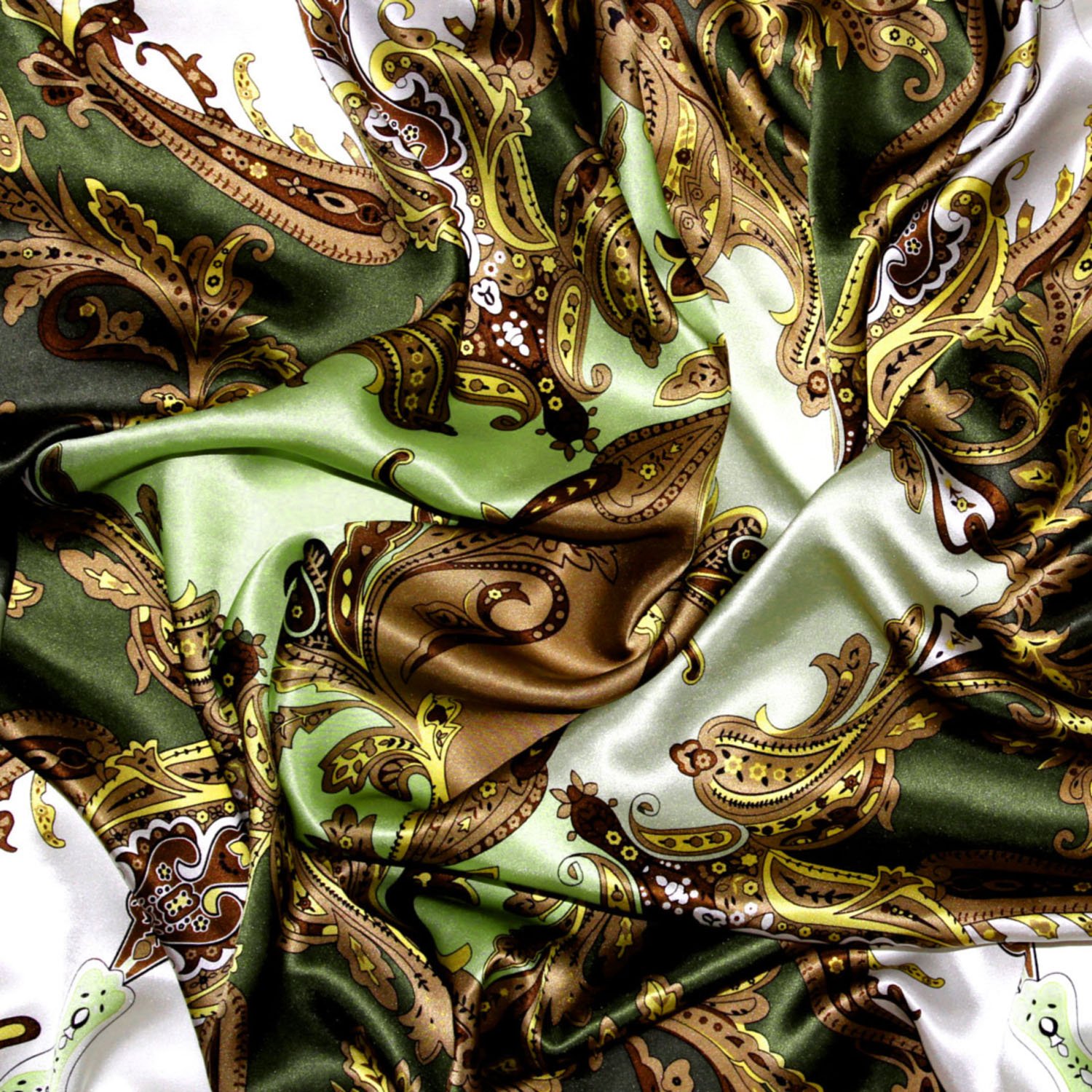LORENZO CANA Foulard pour la femme – écharpe de 100% soie pour le printemps et l´été, carré avec les mesures de 90 x 90 cm – une sensation de luxe en vert vert tilleul émeraude marron chocolat