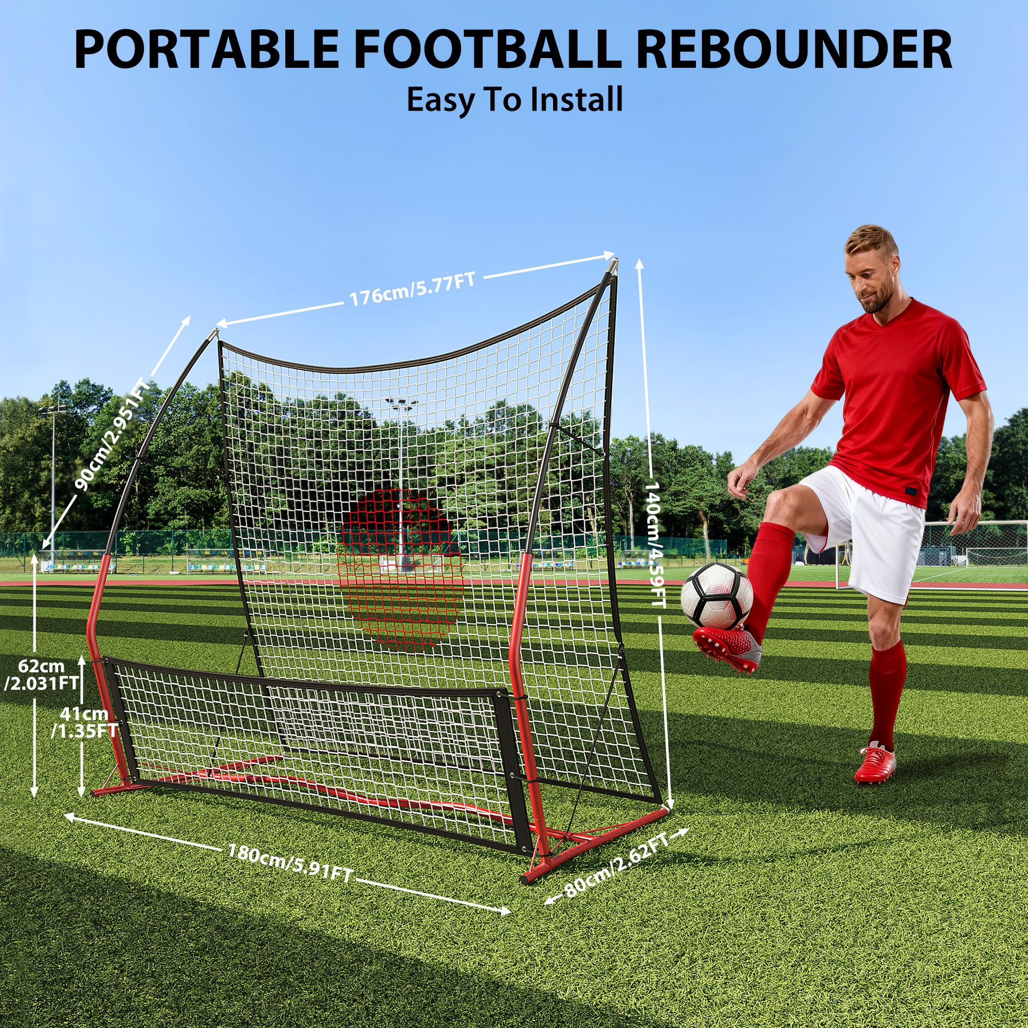 Rete da calcio rebounder 2-in-1 regolabile - Doppia superficie per allenamento passaggi e tiri - Ideale per pratica individuale e di squadra - Utilizzo indoor e outdoor - Include borsa