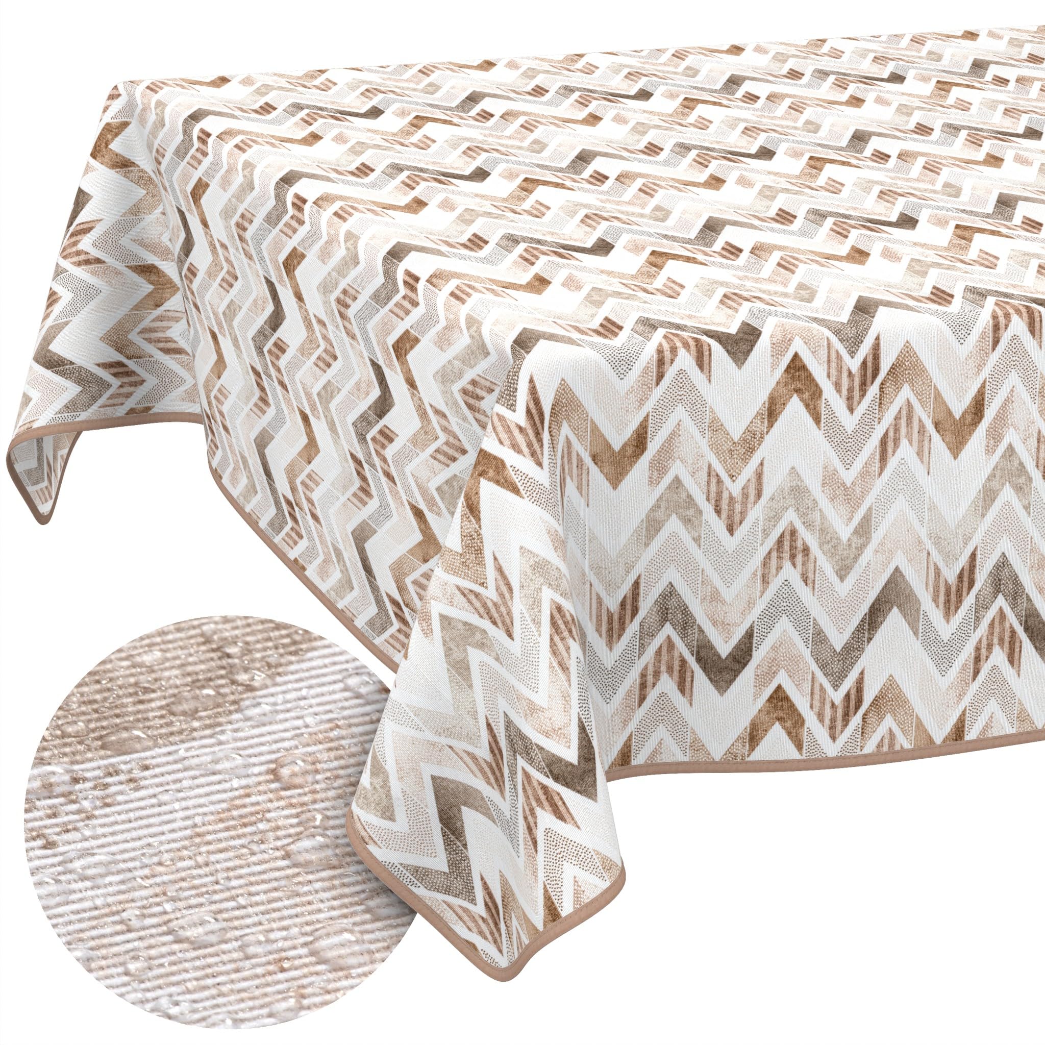 ANRO Washable Tablecloth Zigzag Rectangular 140 x 120 cm - Water-Repellent Indoor Outdoor Lotus Effect with Hem