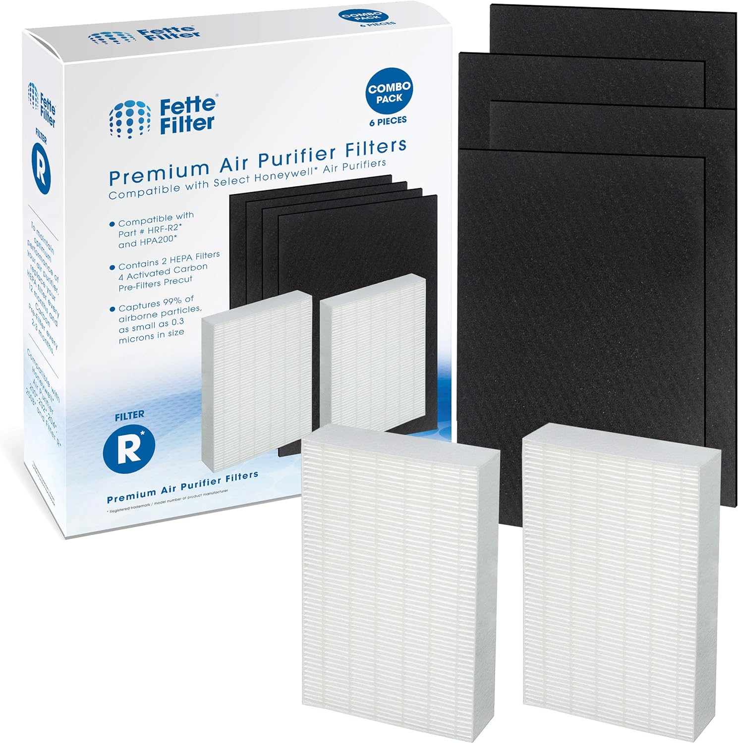 Fette Filter - True HEPA H13 Filter R Compatible with Honeywell Purifier HPA200 HPA200C HPA201 HA202 HPA204 HPA204C HPA250 HPA250B HPA250BC HPA3200 HPA5200 Series # HRF-ARVP200 Filter R PreFilter A