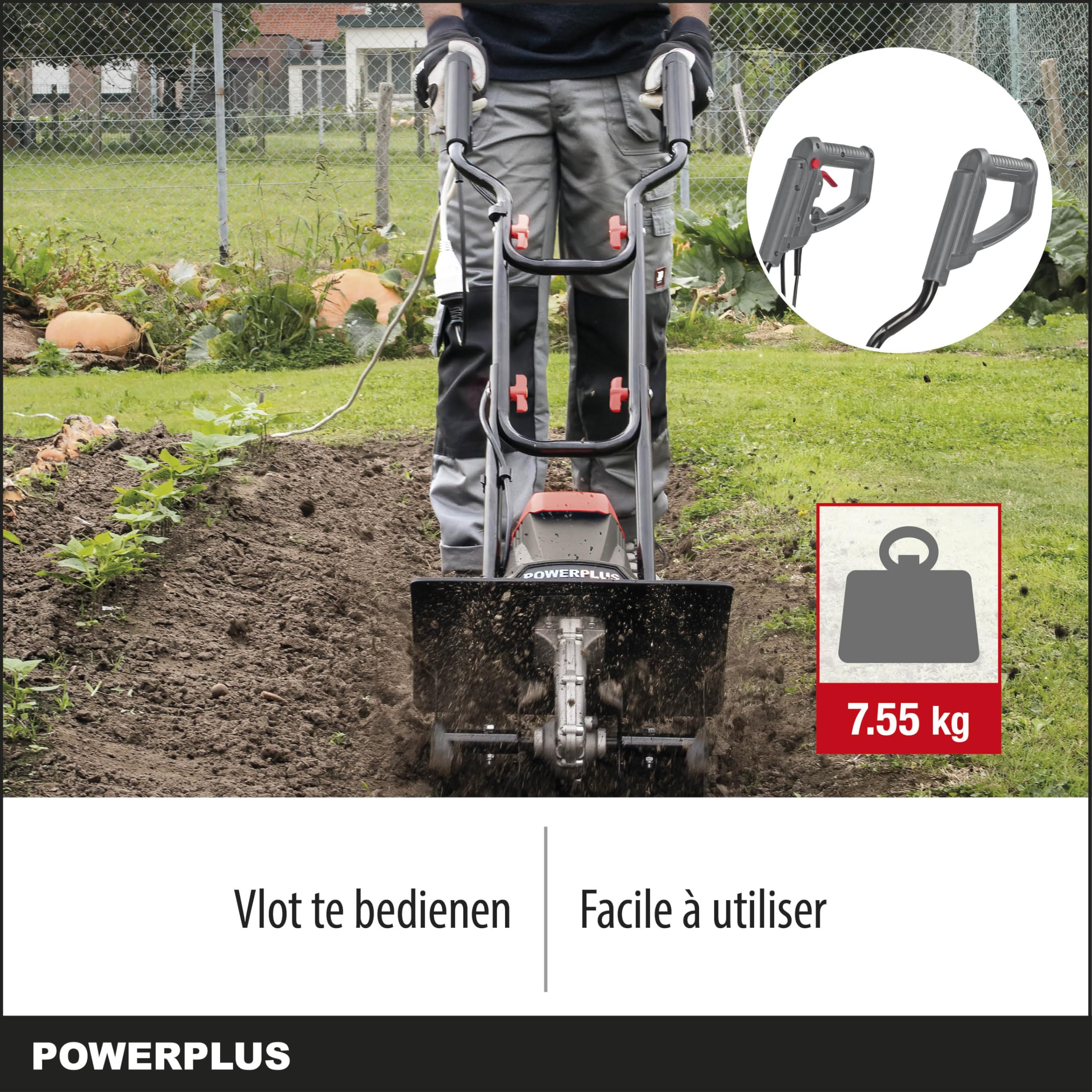 Powerplus elektryczna glebogryzarka ogrodowa POWEG70100 jako wertykulator i glebogryzarka do ogrodu – 1200 W – szerokość robocza 360 mm – głębokość robocza maks. 220 mm – w zestawie 4 noże