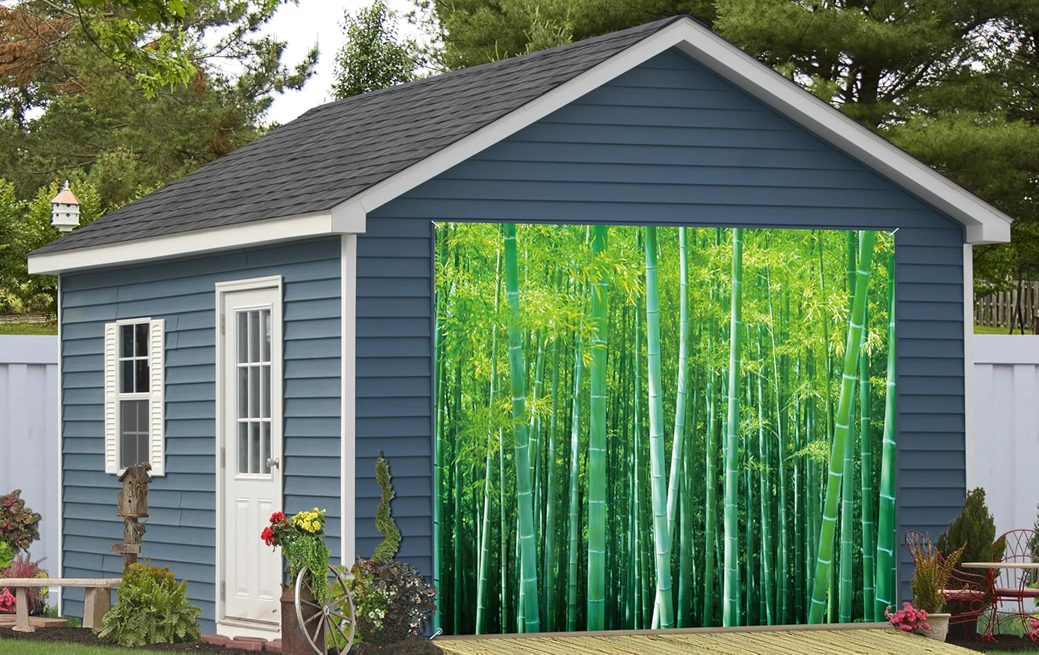 7x8ft Spring Outdoor Green Bamboo Garage Door Decor Fresh Leaves Natural Scenery Landscape Garage Door Background for Home Wall Decor Seasonal Themed Garage Door Decor