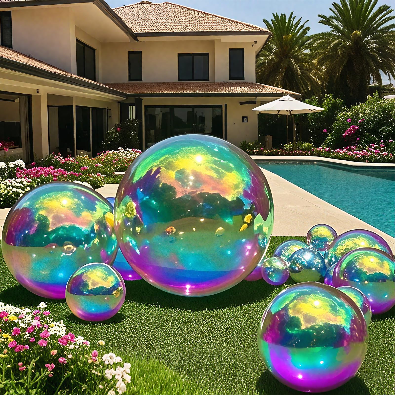 Inflatable Mirror Ball Set, 6PCS Airtight Big Shiny Balls Large Hanging & Standing Inflatable Disco Ball with 1200W Electric Pump for Party, Wedding, Pool, Events