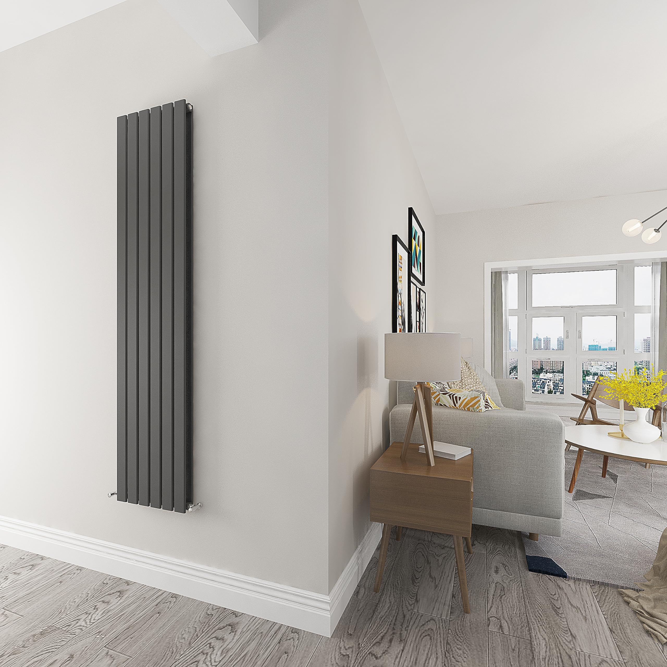 Skybathroom | 1800x408mm Vertical Anthracite Flat Double Panel Tall Upright Central Heating radiator